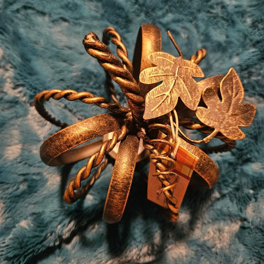 Pier 1 Imports Pumpkin Tealight Candle Holder Bronze Metal Fall Halloween Decor‎